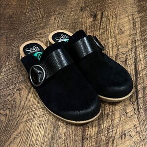 Sofft Bayla Black Suede Slip-On Mules with Buckle